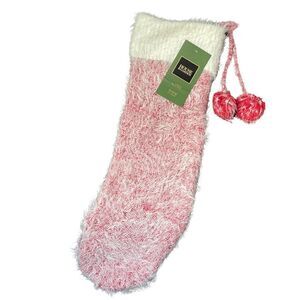House & Garden Fancy Knit Red & White Christmas Stocking w/Poms 21” NWT